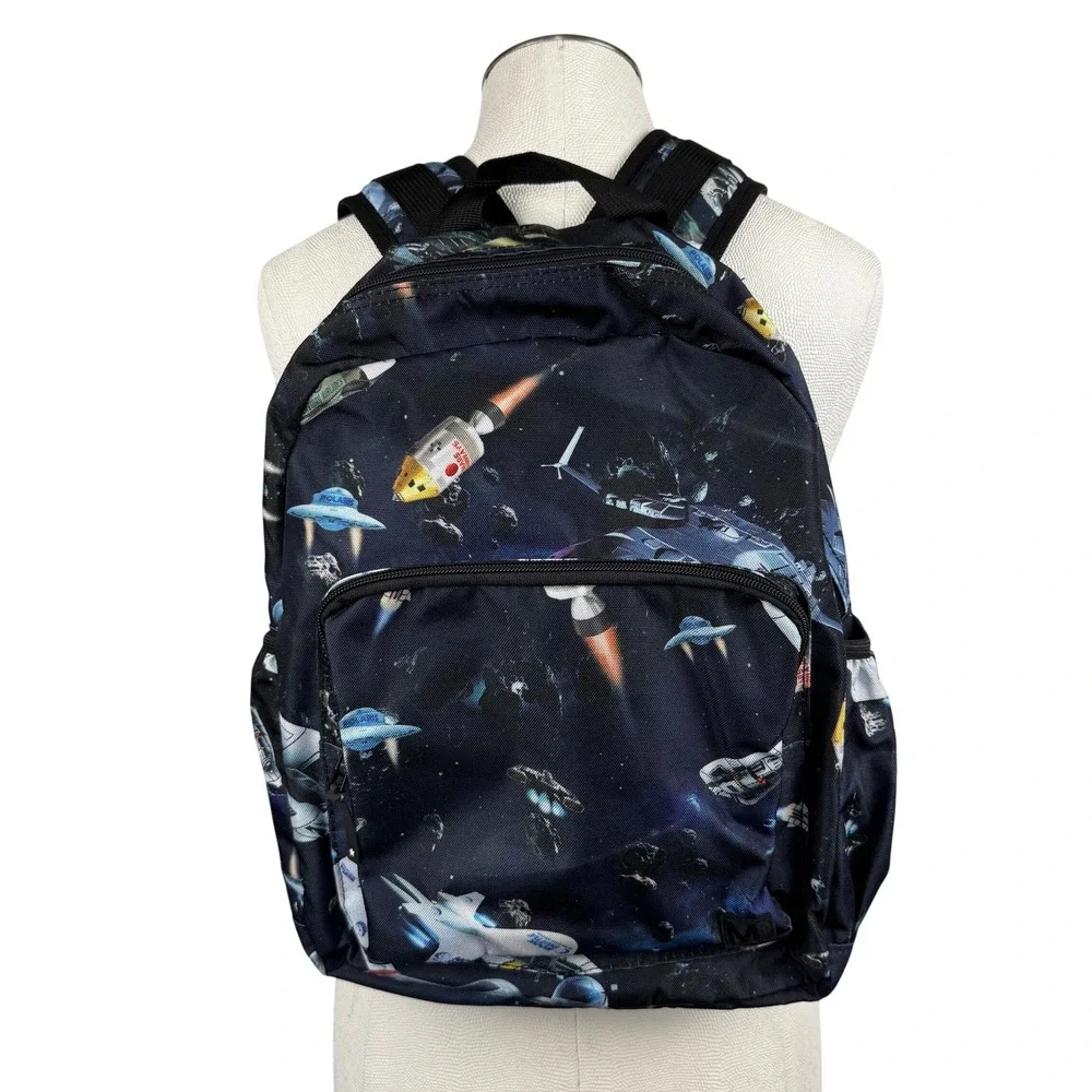 Molo Kids Big Backpack Space Traffic Rocket UFO Print Navy 7W19V203